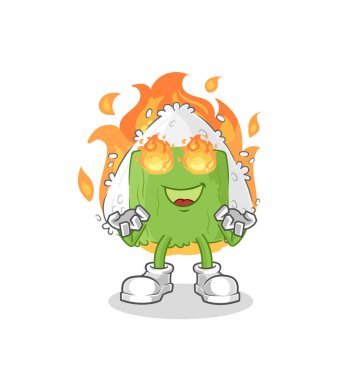 the onigiri on fire mascot. cartoon vecto