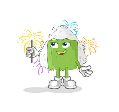 the onigiri with fireworks mascot. cartoon vecto