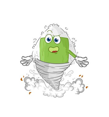 the onigiri in the tornado cartoon character vecto