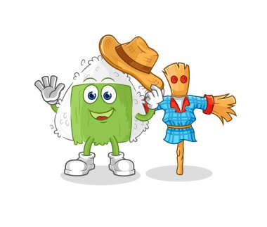 the onigiri with scarecrows cartoon character vecto