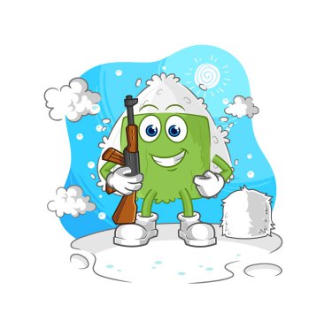 the onigiri soldier in winter. character mascot vecto