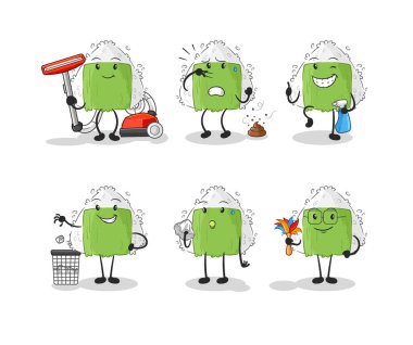 the onigiri cleaning group character. cartoon mascot vecto