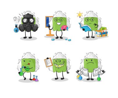 the onigiri scientist group character. cartoon mascot vecto