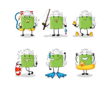 the onigiri water activity group. cartoon mascot vecto