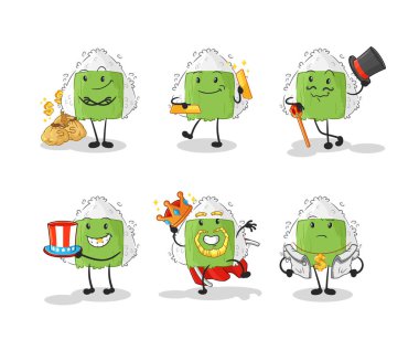 the onigiri rich character. cartoon mascot vecto