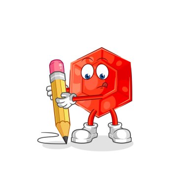 the ruby write with pencil. cartoon mascot vecto