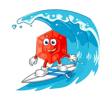 the ruby surfing character. cartoon mascot vecto