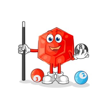 the ruby plays billiard character. cartoon mascot vecto