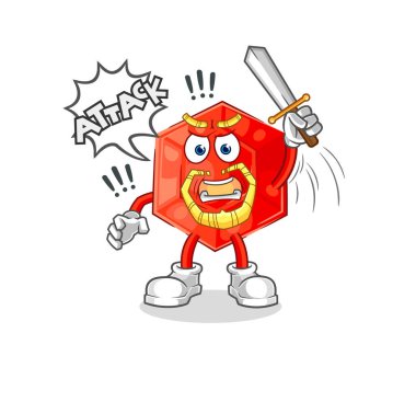 the ruby knights attack with sword. cartoon mascot vecto
