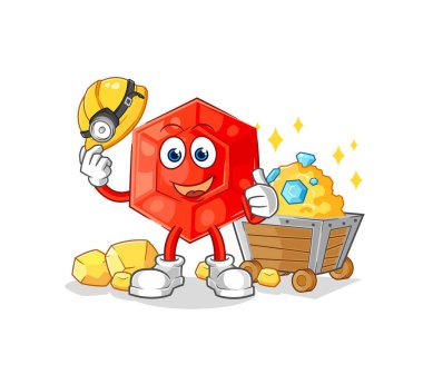 the ruby miner with gold character. cartoon mascot vecto