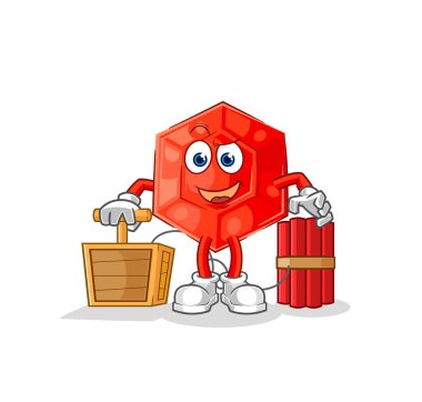 the ruby holding dynamite detonator. cartoon mascot vecto