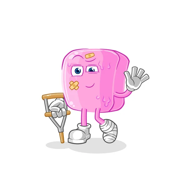 Nail Sick Limping Stick Cartoon Mascot Vecto — Stok Vektör