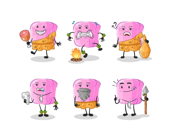 Nail Primitive Man Group Character Mascot Vecto — 图库矢量图片