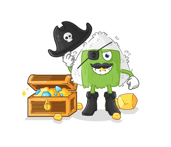 Onigiri Pirate Treasure Mascot Cartoon Vecto — Stock Vector