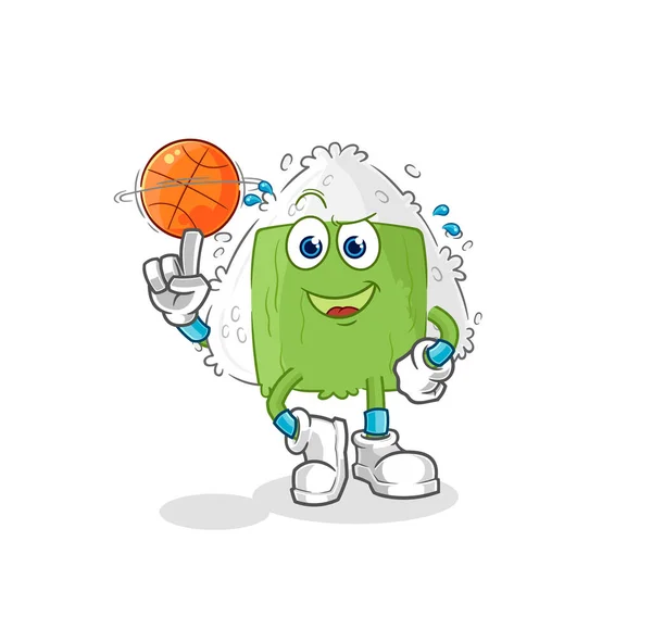 Onigiri Playing Basket Ball Mascot Cartoon Vecto — Vettoriale Stock