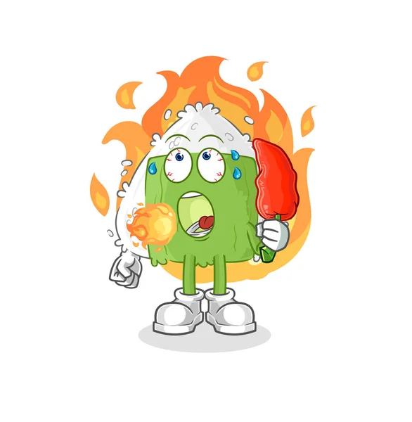 Onigiri Eat Hot Chilie Mascot Cartoon Vecto — Stock Vector