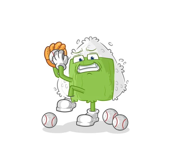 Onigiri Baseball Pitcher Cartoon Cartoon Mascot Vecto — Stockový vektor