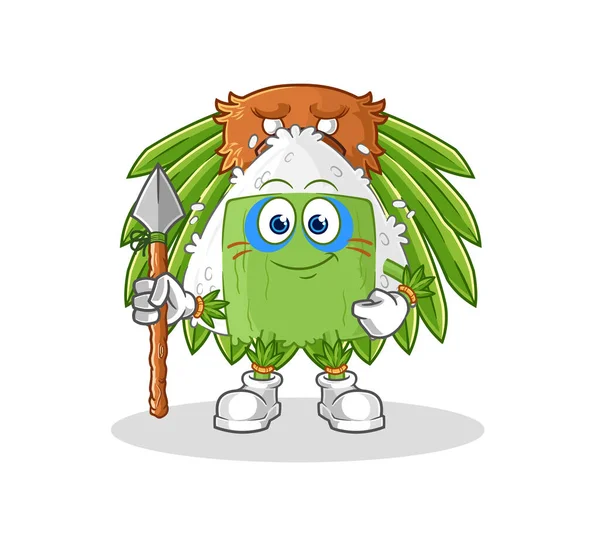 Onigiri Tribal Man Mascot Cartoon Vecto — Stockvektor