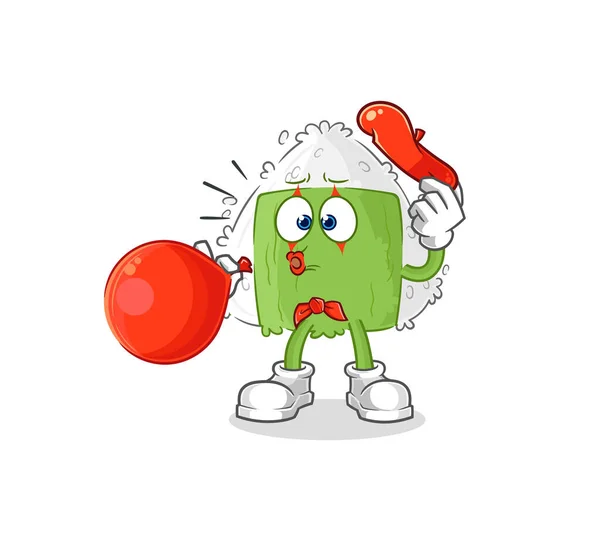 Onigiri Pantomime Blowing Balloon Cartoon Mascot Vecto — Vector de stock