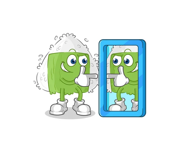 Onigiri Looking Mirror Cartoon Cartoon Mascot Vecto — Archivo Imágenes Vectoriales