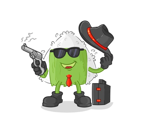 Onigiri Mafia Gun Character Cartoon Mascot Vecto — Vettoriale Stock