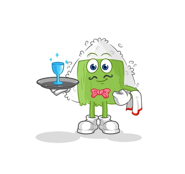 Onigiri Waiter Cartoon Cartoon Mascot Vecto — Stockvector