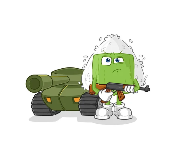 Onigiri Soldier Tank Character Cartoon Mascot Vecto — Vector de stock