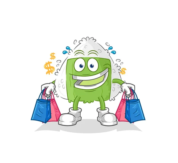Onigiri Shoping Mascot Cartoon Vecto — Vetor de Stock