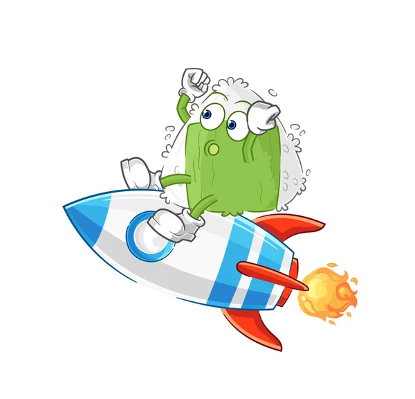 Onigiri Ride Rocket Cartoon Mascot Vecto — Vettoriale Stock