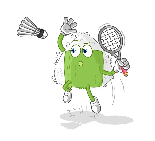 Onigiri Smash Badminton Cartoon Cartoon Mascot Vecto — Stockvektor