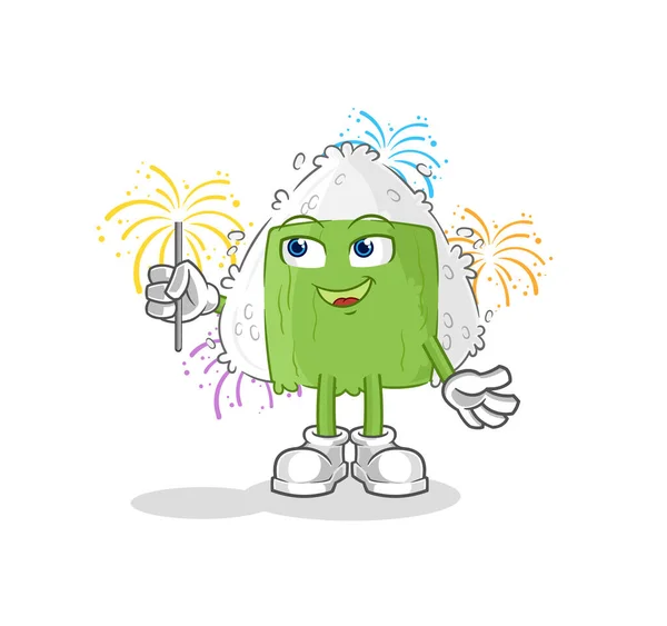 Onigiri Fireworks Mascot Cartoon Vecto — Vector de stock