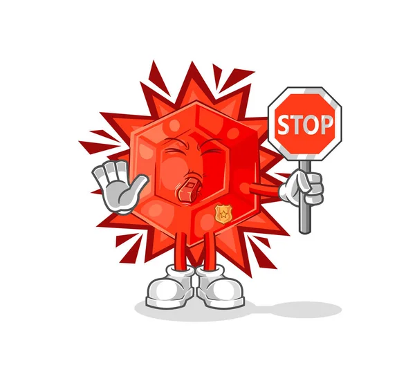 Ruby Holding Stop Sign Cartoon Mascot Vecto — ストックベクタ