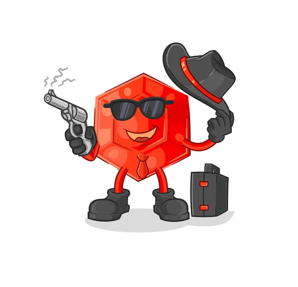 Ruby Mafia Gun Character Cartoon Mascot Vecto — Vetor de Stock