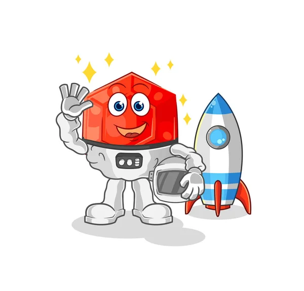 Ruby Astronaut Waving Character Cartoon Mascot Vecto — Vetor de Stock