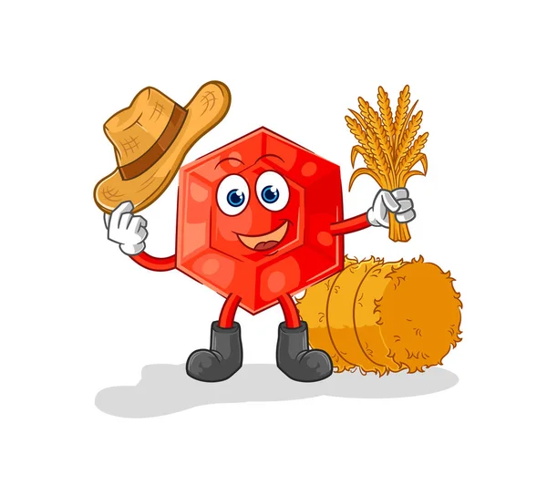 Ruby Farmer Mascot Cartoon Vecto — Stock Vector