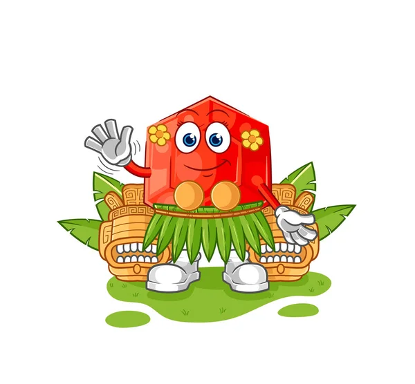 Ruby Hawaiian Waving Character Cartoon Mascot Vecto — Vetor de Stock