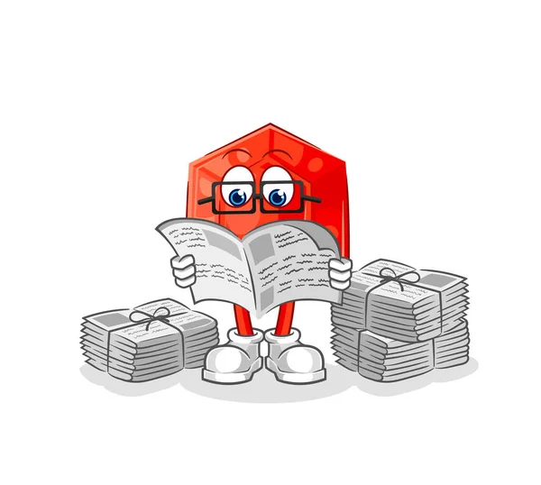 Ruby Read Newspaper Cartoon Character Vecto — Vettoriale Stock