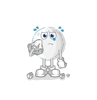 the white blood cry with a tissue. cartoon mascot vecto