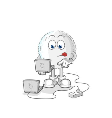 the white blood with laptop mascot. cartoon vecto