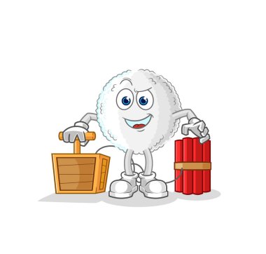 the white blood holding dynamite detonator. cartoon mascot vecto