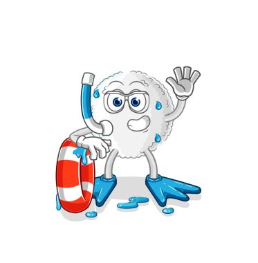 the white blood swimmer with buoy mascot. cartoon vecto