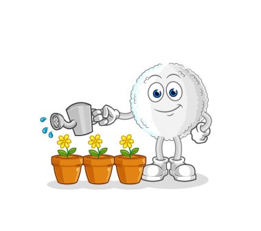 the white blood watering the flowers mascot. cartoon vecto