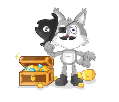 the wolf pirate with treasure mascot. cartoon vecto