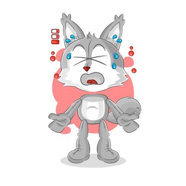 the wolf low battery mascot. cartoon vecto