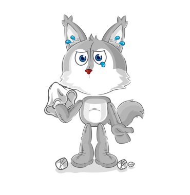 the wolf cry with a tissue. cartoon mascot vecto