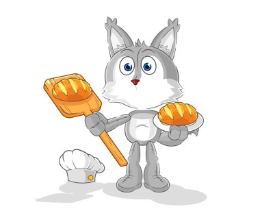 the wolf baker with bread. cartoon mascot vecto