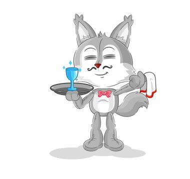 the wolf waiter cartoon. cartoon mascot vecto