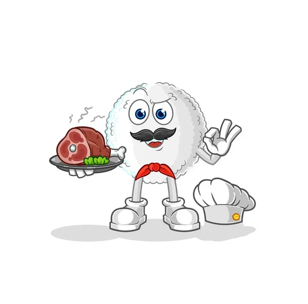 White Blood Chef Meat Mascot Cartoon Vecto — Wektor stockowy