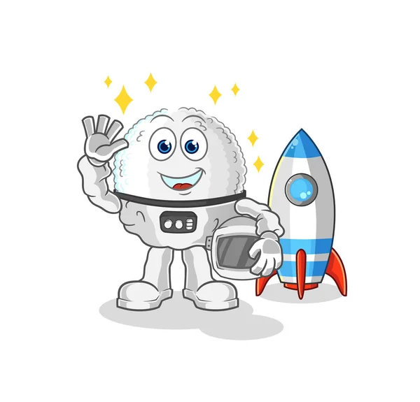 White Blood Astronaut Waving Character Cartoon Mascot Vecto — Stock Vector