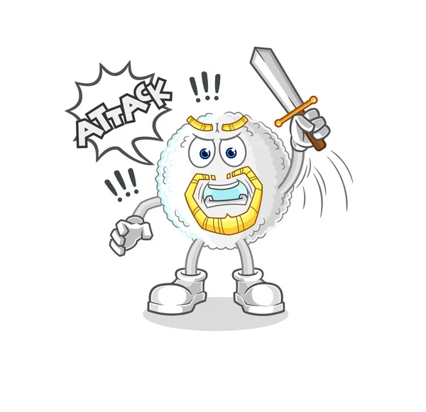 White Blood Knights Attack Sword Cartoon Mascot Vecto — Stockvector